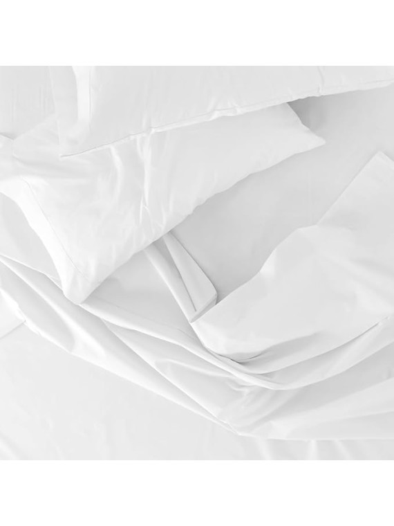 Queen Size Thermoregulating Bed Sheet Set, 4 Piece Bedding, 600 Thread Count, Breathable & Cooling Sheets, Sateen, 100% Peruvian Pima Cotton, White