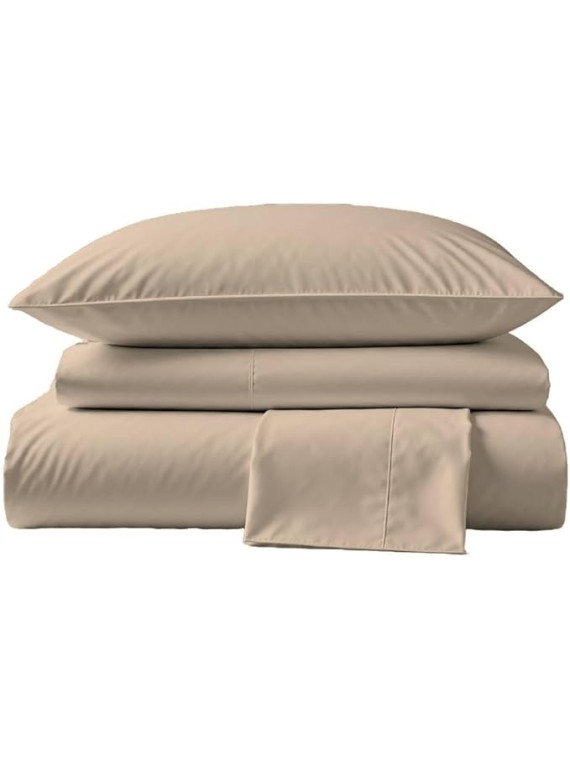 King Size Thermoregulating Bed Sheet Set, 4 Piece Bedding, 600 Thread Count, Breathable & Cooling Sheets, Sateen, 100% Peruvian Pima Cotton, Latte