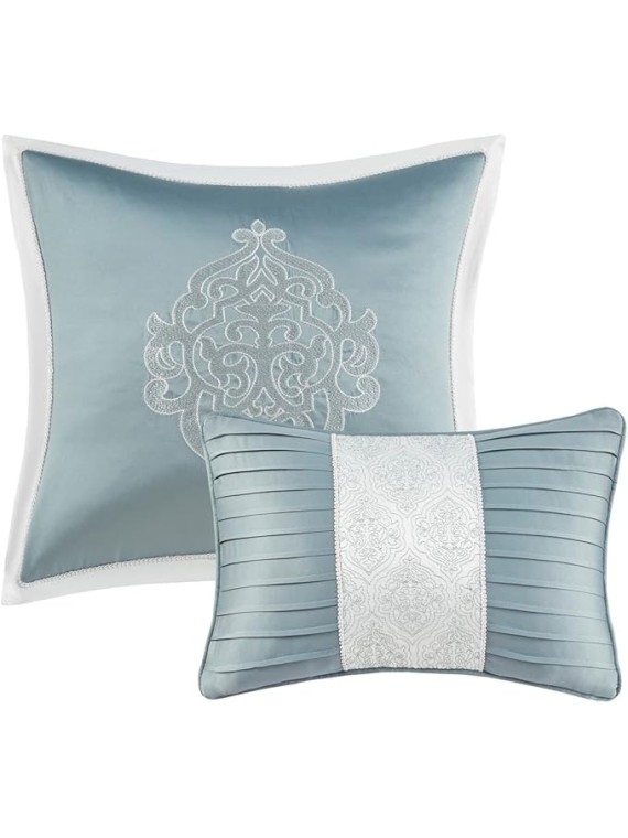 Odette Cozy Comforter Set Jacquard Damask Medallion Design - Modern All Season, Down Alternative Bedding, Shams, Decorative Pillows, Cal King(104 in x 92 in), Aqua