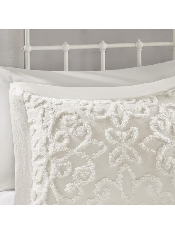 Cozy and Charming 3 Piece Cotton Chenille Bedspread Set for King/Cal King Beds, Tufted Floral Medallion Design, Off-White