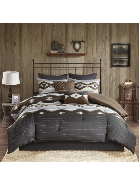 Rustic Lodge Cabin Comforter Set - All Season Down Alternative Warm Bedding Layer and Matching Shams, Oversized King, Bitter Creek, Grey/Brown