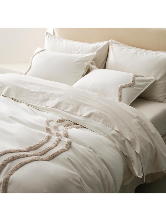 Double Stitch by Bedsure Cotton Tufted Duvet Cover Set - Boho Duvet Cover King, 300 TC Modern Duvet Cover Set King, Luxury Bedding Set, Hand Crafted in India, 1 Duvet Cover, 2 Shams, Cream