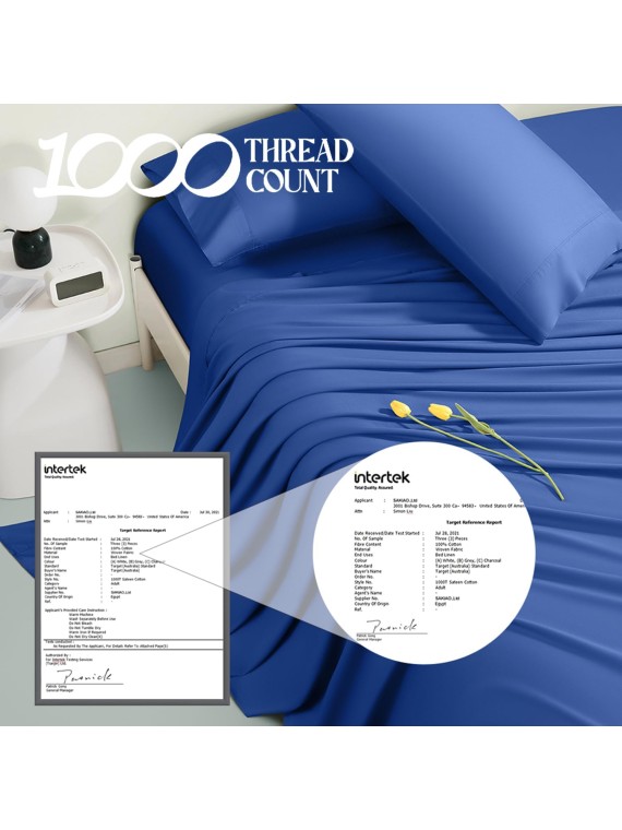 100% Egyptian Cotton Sheets King Size,1000 Thread Count Luxury Heavy Bed Sheets Set,Very Smooth Soft with 18" Deep Pocket Sheets 4 Pc Sets(Ocean Blue, King)