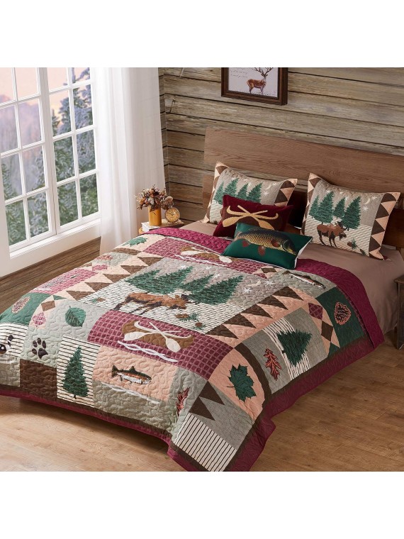 Moose Lodge Quilt Set, King, Natural