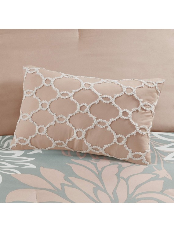 Maible Cozy Bed in A Bag Comforter with Complete Cotton Sheet Set-Floral Medallion Damask Design All Season Cover, Decorative Pillow, Cal King(104"" x92), Floral Blush 9 Piece