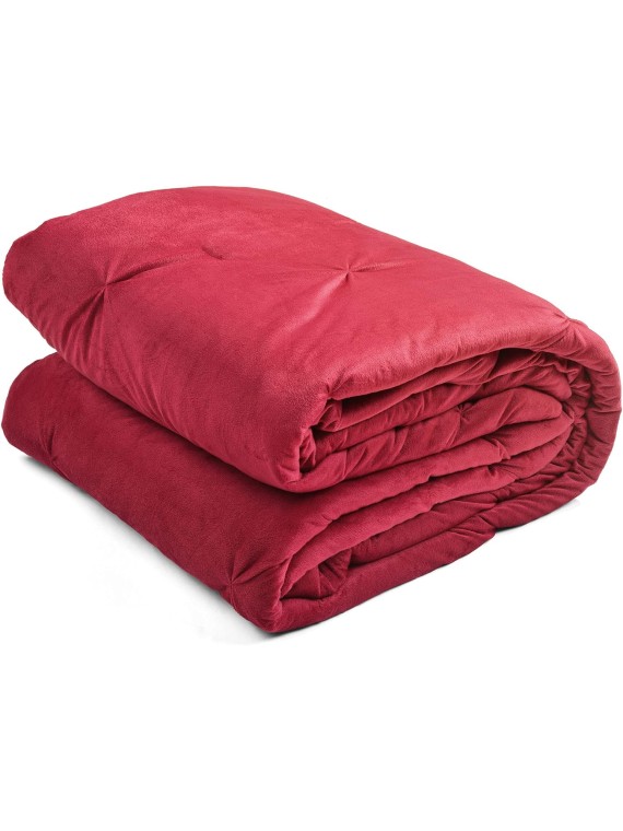 Soft Velvet Diamond Pintuck 3 Piece Comforter Set, King, Red