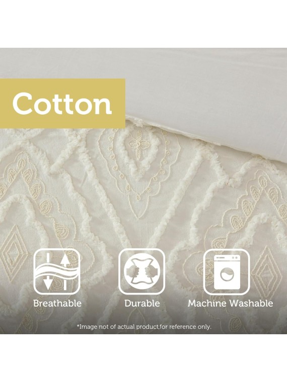 Comforter Set Cotton Chenille Tufted Damask Design Cal King/King Size Comforter Sets, Margot Farmhouse Bedding, All Season Cover, Matching Shams, King/Cal King, Off White 3 Piece